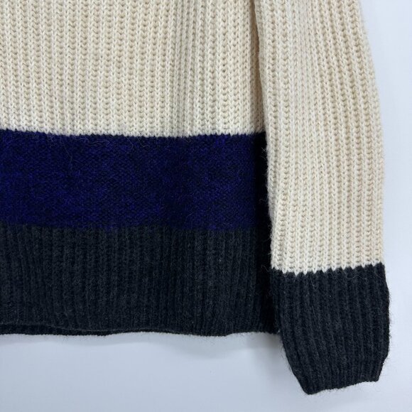 Maje Color Block Striped Sweater S Alpaca Wool Chunky Ribbed Cream Blue - Picture 5 of 7